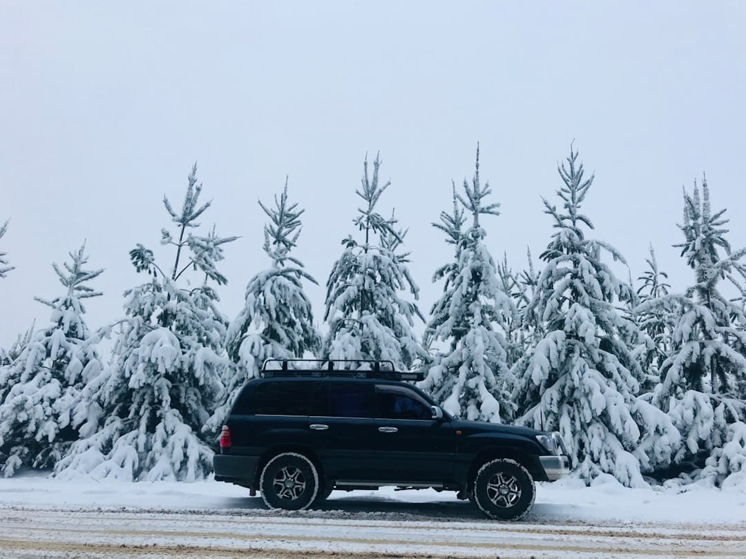 black suv on snow covered road